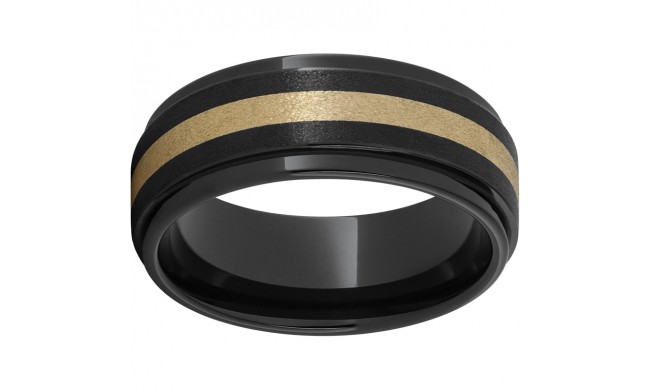 Black Diamond Ceramic Flat Grooved Edge Band with a 2mm 18K Yellow Gold Inlay and Stone Finish