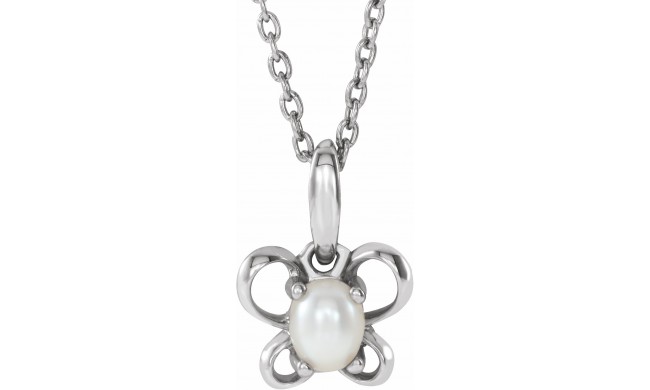 14K White 4x3 mm Oval June Youth Butterfly Birthstone 15 Necklace