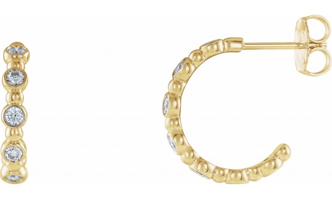 14K Yellow 3/8 CTW Diamond Beaded Hoop Earrings