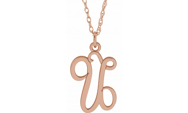 14K Rose Script Initial U 16-18 Necklace