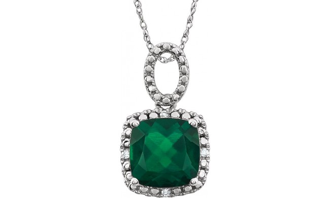 14K White Created Emerald & .03 CTW Diamond 18 Necklace