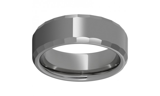 Rugged Tungsten  8mm Faceted Beveled Edge Polished Band