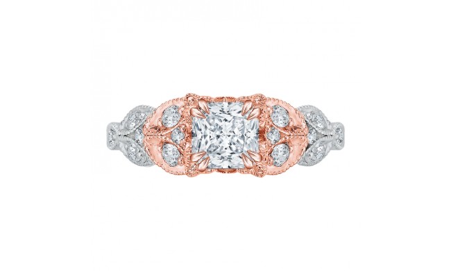 Shah Luxury 14K Two-Tone Gold Princess Diamond Floral Engagement Ring (Semi-Mount)