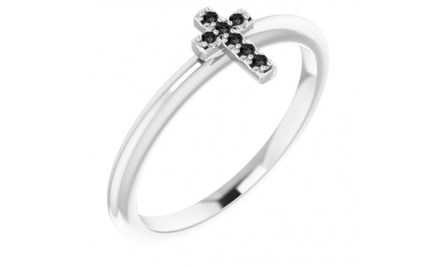 14K White .03 CTW Black Diamond Stackable Cross Ring