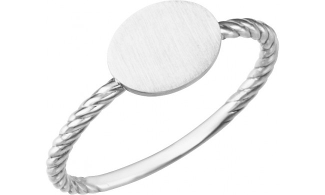 14K White Oval Engravable Rope Ring