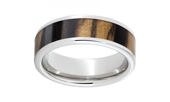 Serinium Pipe Cut Band with Exotic Black and White Ebony Wood Inlay