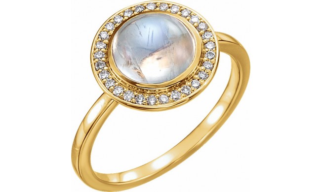 14K Yellow Rainbow Moonstone & 1/8 CTW Diamond Halo-Style Ring