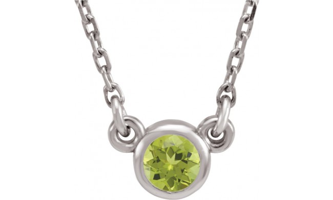 14K White 4 mm Round Peridot Bezel-Set Solitaire 16 Necklace