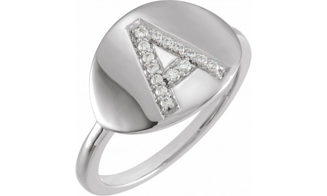 14K White Initial A 1/10 CTW Diamond Ring