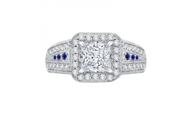 Shah Luxury 14K White Gold Princess Diamond and Sapphire Halo Engagement Ring (Semi-Mount)