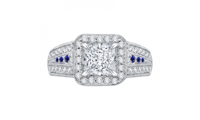 Shah Luxury 14K White Gold Princess Diamond and Sapphire Halo Engagement Ring (Semi-Mount)