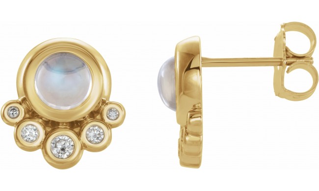 14K Yellow Moonstone & 1/8 CTW Diamond Earrings