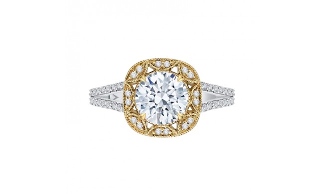 Shah Luxury 14K Two-Tone Gold Round Diamond Engagement Ring with Split Shank (Semi-Mount)
