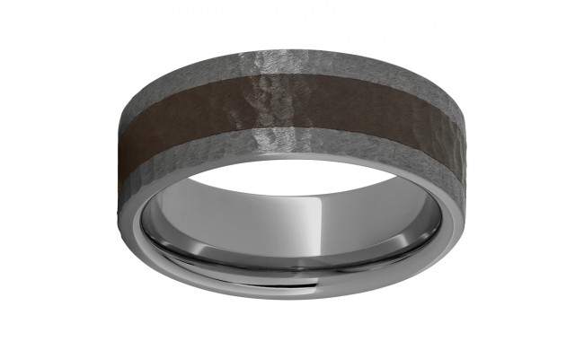 Rugged Tungsten  8mm Pipe Cut Band with Brown CeramicInlay and Hammer Finish