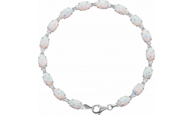 14K White Lab-Grown Opal Line 7 Bracelet