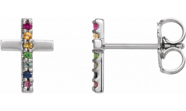 14K White Multi-Gemstone Cross Earrings
