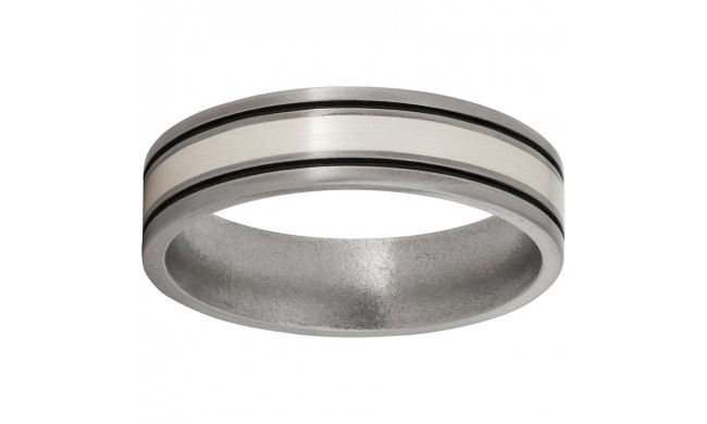 Titanium Flat Band with a 2mm Sterling Silver Inlay, Two .5mm Grooves with antiquing, and Satin Finish