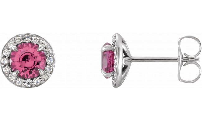 14K White 5 mm Round Pink Tourmaline & 1/8 CTW Diamond Earrings