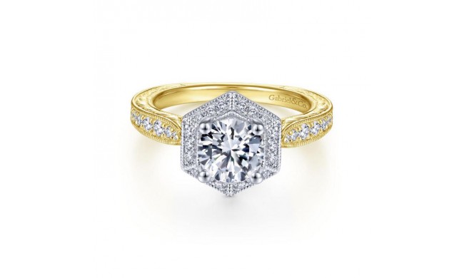 Gabriel & Co. 14k Two Tone Gold Art Deco Halo Engagement Ring
