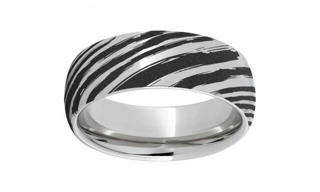 Serinium Domed Band with Driftwood Laser Engraving