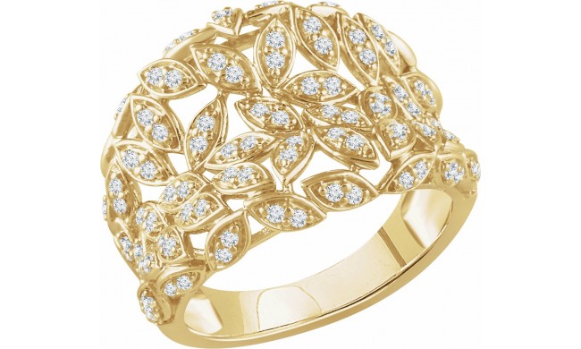14K Yellow 1/2 CTW Diamond Leaf Ring