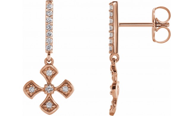 14K Rose 1/5 CTW Diamond Cross Dangle Earrings