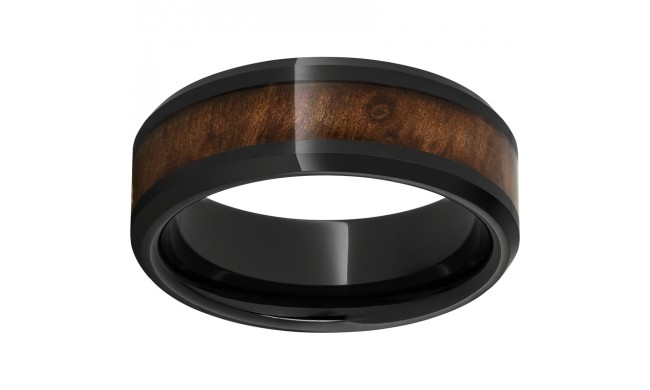 Black Diamond Ceramic Beveled Edge Band with Burl Wood Inlay