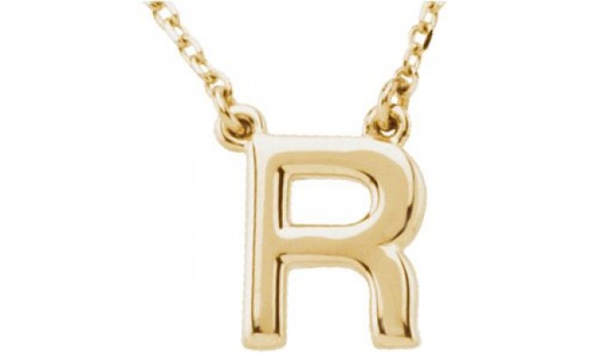 14K Yellow Block Initial R 16 Necklace