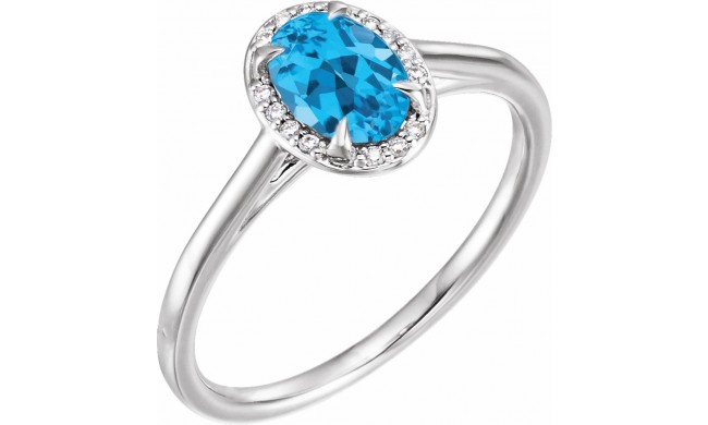 14K White 7x5 mm Oval Swiss Blue Topaz & .04 CTW Diamond Ring