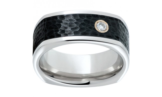 Serinium Square Band with Hammered Black CeramicInlay and One .06 Brilliant Round Diamond