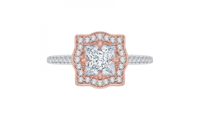 Shah Luxury 14K Two-Tone Gold Princess Cut Diamond Halo Vintage Engagement Ring (Semi-Mount)
