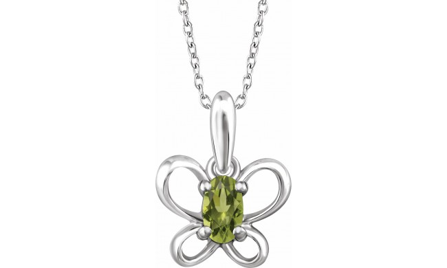 14K White 4x3 mm Oval August Youth Butterfly Birthstone 15 Necklace