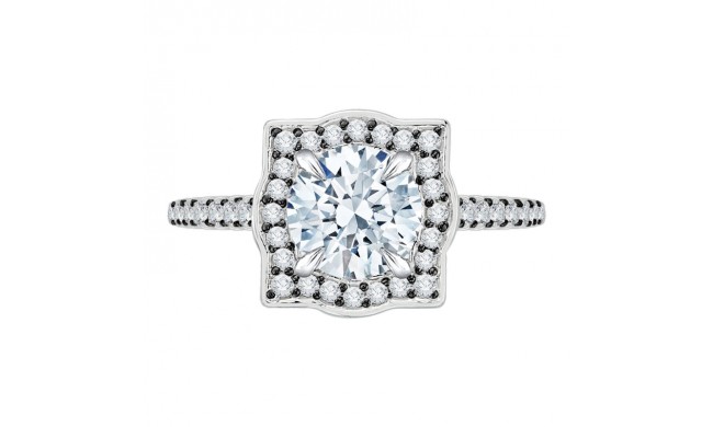 Shah Luxury 14K White Gold with Black Rhodium Tips Round Diamond Halo Vintage Engagement Ring (Semi-Mount)
