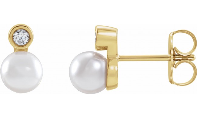 14K Yellow Akoya Cultured Pearl & .06 CTW Diamond Bezel-Set Earrings