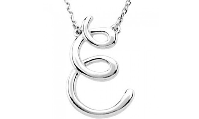 14K White Script Initial E 16 Necklace
