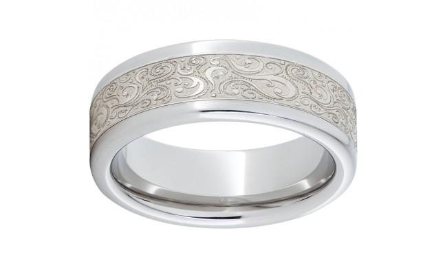 Serinium Pipe Cut Band with Sterling Silver Inlay and Paisley Laser Engraving