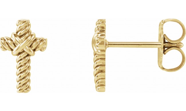 14K Yellow Rope Cross Earrings