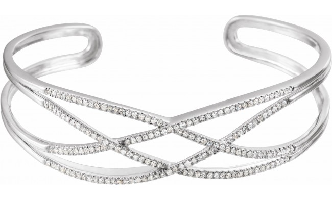 14K White 3/4 CTW Diamond Criss-Cross Cuff 7 Bracelet