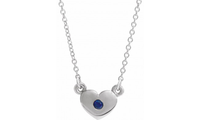 14K White Blue Sapphire Heart 16 Necklace