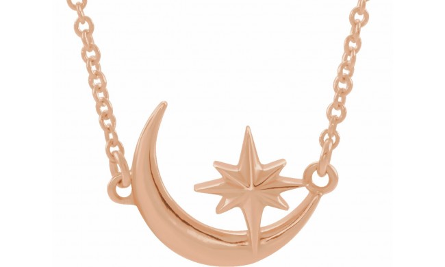 14K Rose Crescent Moon & Star 16-18 Necklace