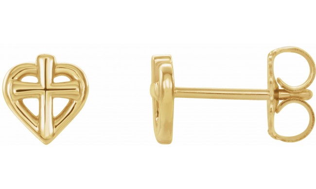 14K Yellow Cross with Heart Youth Earrings