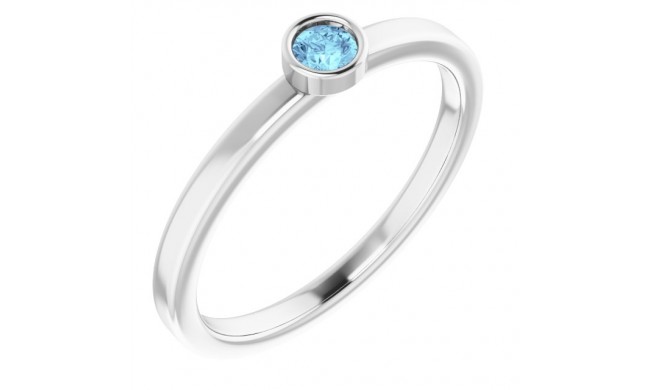 14K White 3 mm Round Aquamarine Ring