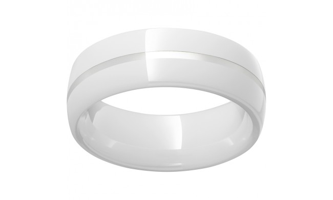 White Diamond CeramicDomed Ring with a 1mm Sterling Silver Inlay