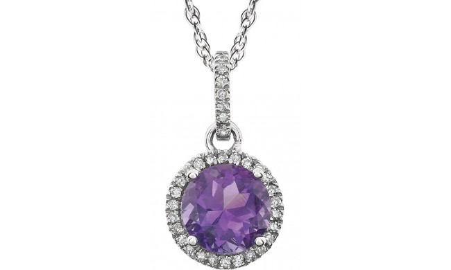 14K White Amethyst & 1/10 CTW Diamond 18 Necklace