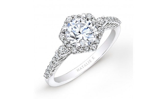 18k White Gold Prong Halo White Diamond Engagement Ring