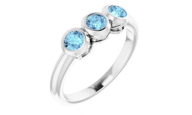 14K White Aquamarine Three-Stone Bezel-Set Ring