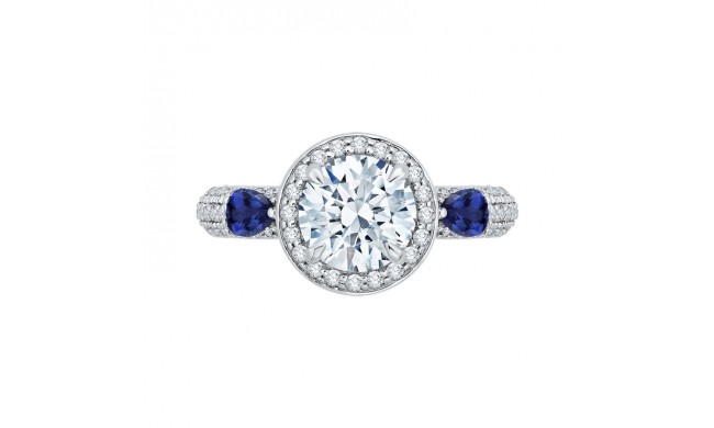 Shah Luxury 14K White Gold Round Diamond Halo Engagement Ring with Sapphire (Semi-Mount)