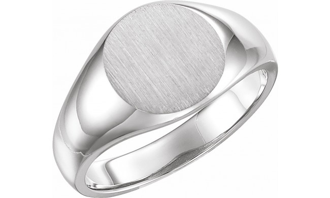 14K White 13 mm Round Signet Ring