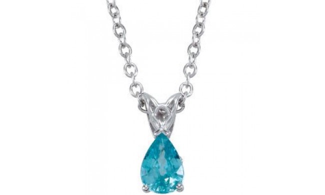 14K White 7x5 mm Blue Zircon 18 Necklace