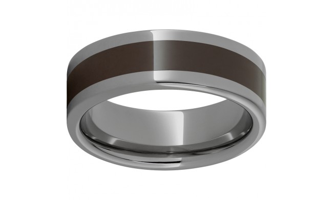 Rugged Tungsten  8mm Pipe Cut Polished Band with Brown CeramicInlay